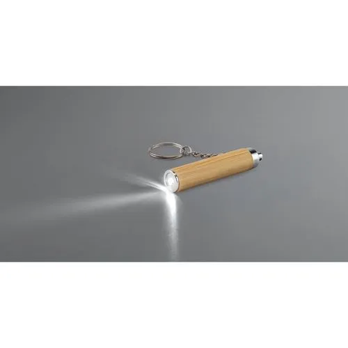 RACHEL. Porte-clés en bambou et ABS avec lampe torche LED