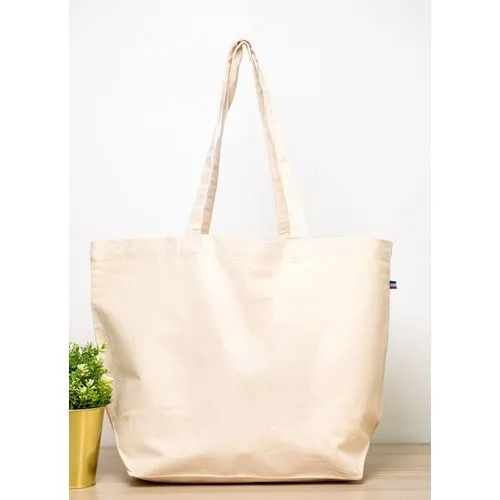 Sac en coton BIO couleur Naturel avec soufflet enbas et anses longues