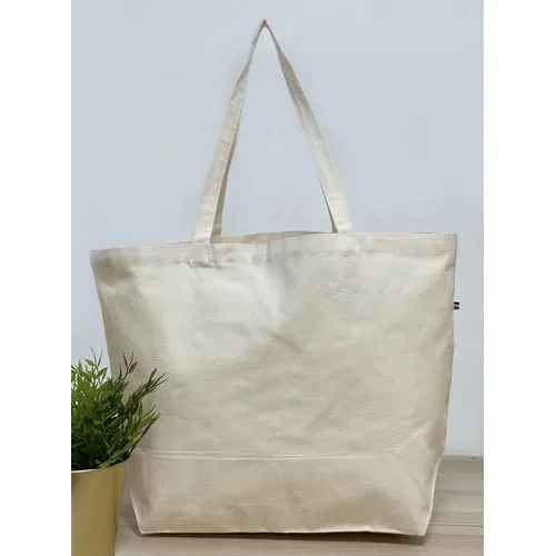 Sac en coton couleur naturel avec soufflet, anses longues et tissage en France