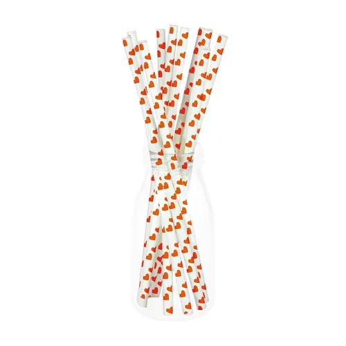 SET 10 PAILLES BLANCHES COEURS ROUGES