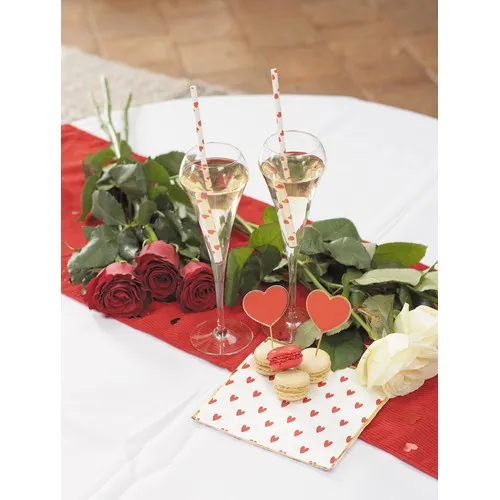 SET 10 PAILLES BLANCHES COEURS ROUGES