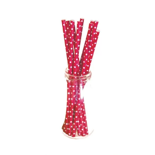 SET 10 PAILLES ROUGES A POIS BLANCS