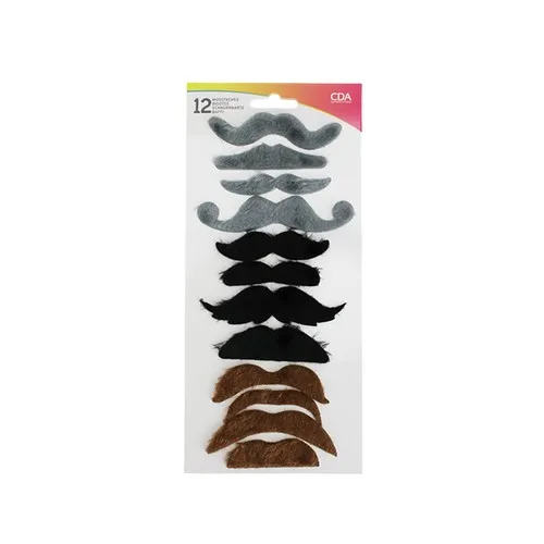 Set 12 moustaches adhésives noire/grise/marr