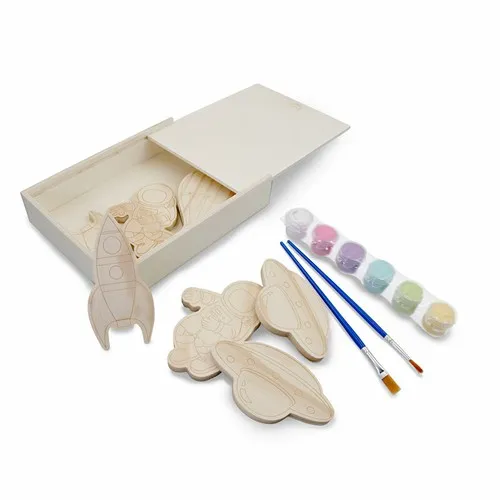 Set de blocs en bois pour la peinture, peintures et 2 pinceaux | Priya