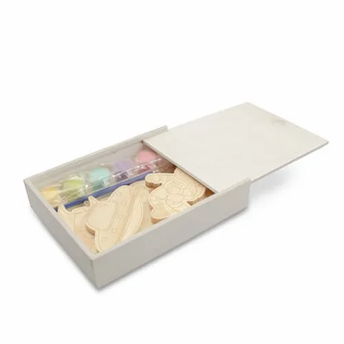 Set de blocs en bois pour la peinture, peintures et 2 pinceaux | Priya