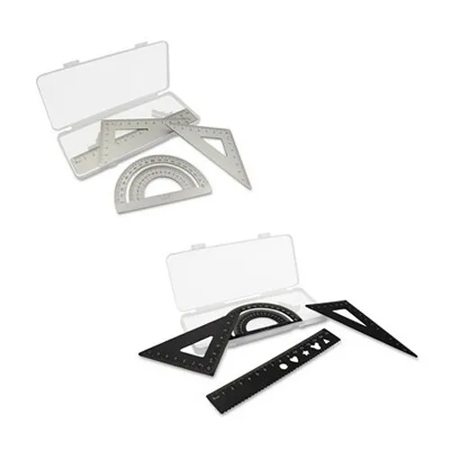 Set scolaire, règle, 2 équerres et rapporteur | Kaulana