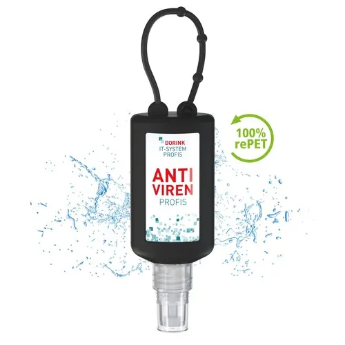 Spray désinfectant pour les mains,Bumper de 50 ml, black, Body Label  (R-PET)