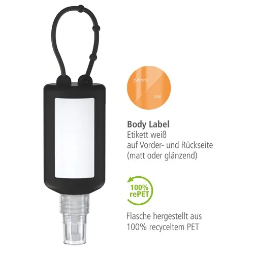 Spray désinfectant pour les mains,Bumper de 50 ml, black, Body Label  (R-PET)
