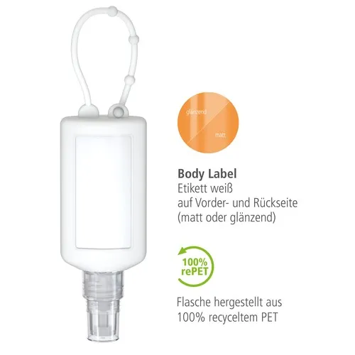 Spray désinfectant pour les mains,Bumper de 50 ml, white, Body Label  (R-PET)