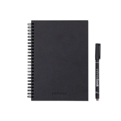 STARTER KIT INFINITEBOOK A5 PLANNER TEXTURE. Kit comprenant un « Infinitebook » à couverture rigide, 1 kit de nettoyage, 1 marqueur et 1 porte-stylo à bille
