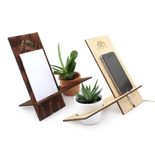 Support téléphone bois avec plante