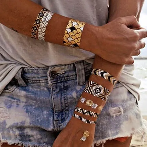 Tatouage temporaire promotionnel avec effet métallique en or ou en argent 50x25mm