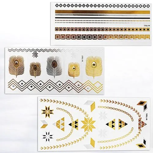 Tatouage temporaire promotionnel avec effet métallique en or ou en argent 90x60mm