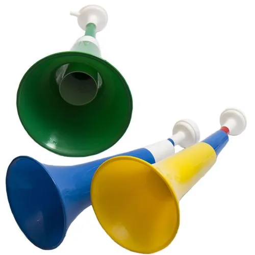 Trompette d'animation rétractile 56 cm aux couleurs combinées.