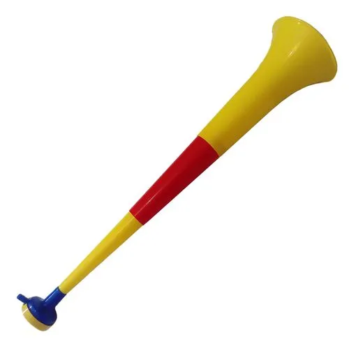 Trompette d'animation rétractile 56 cm aux couleurs combinées.