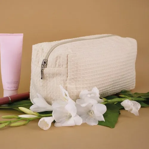 Trousse rectangulaire en coton nid d'abeille